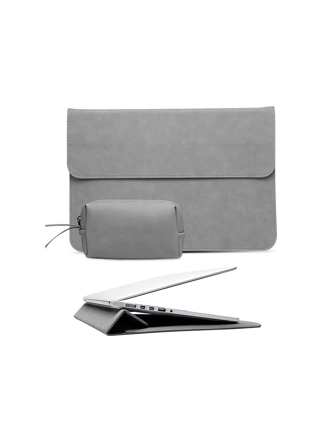 YARDHOBI 13-14 Inch Laptop Stand Sleeve Case, 13-14 Inch Computer Bag with 3 Adjustable Angle Laptop Stand, Faux Suede Leather for 13-14 Inch MacBook Air Pro Retina 13-14 Inch Surface Pro with Pouch (Gray) - Image 1