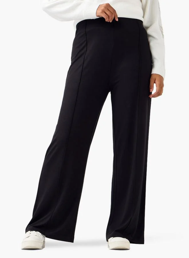 Ulla Popken Ulla Popken Pintuck Wide Leg Flexi Waist Trousers