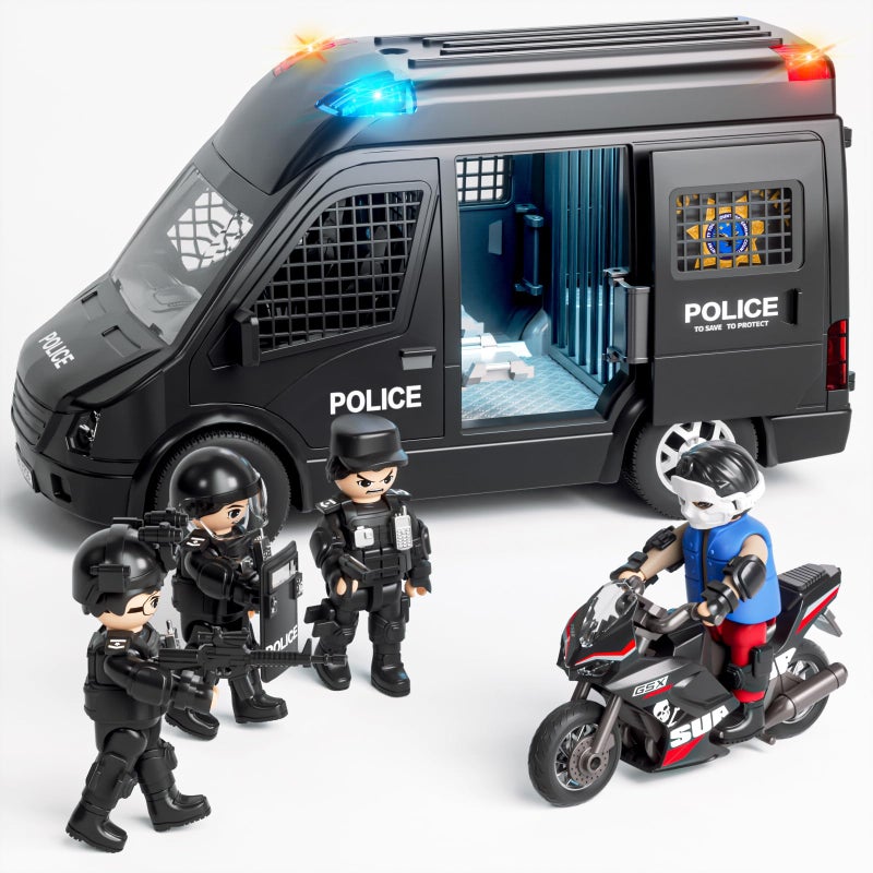 Doloowee Police Car Toy Truck for Kids 3-8, Large Toy Cars with Lights & Sounds, Emergency Vehicle Toddler Toys, Law Enforcement Role Playset, Play & Learn Toddler Toys Ages 3 4 5 6 7 8 9 10 11 12 - Image 1