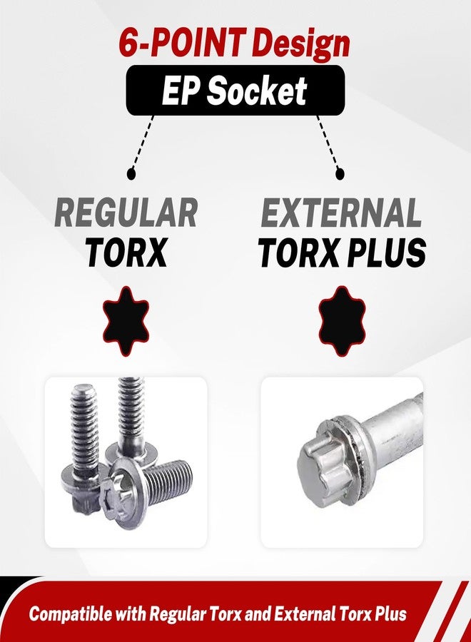 BILITOOLS مجموعة مفاتيح توركس بلس الخارجية من بيليتولز، مفتاح توركس سداسي الرؤوس EP4-EP8، EP10-EP12، EP14، EP16، EP18، EP20، EP22، EP24، EP26، EP28، EP30، EP32 مع مقاسات 1/2 بوصة، 3/8 بوصة، 1/4 بوصة، 19 قطعة مفتاح نجمي خارجي للسيارات - Image 4