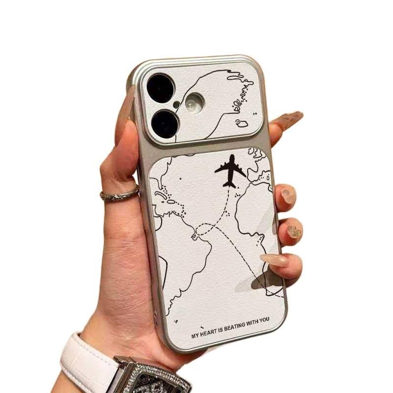 غطاء واقي بملمس باللون أبيض بوظيفة حامل جلد لـ iPhone 15 / 15 Plus / 15 Pro / 15 Pro Max مع نمط مسار الطائرة وحامل قائم مع مقاوم للصدمات مع حماية من السقوط للتخزين العملي للمدرسة - Image 1