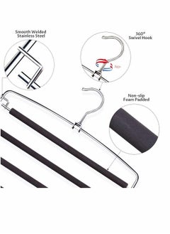 KASTWAVE Pants Hangers 5 Layers Multi Trouser Hangers Space Saving Hangers Stainless Steel Non-Slip Foam Padded Swing Arm for Pants, Trousers, Jeans, Scarves, Skirt  - Image 2