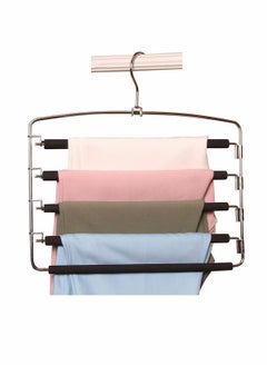 KASTWAVE Pants Hangers 5 Layers Multi Trouser Hangers Space Saving Hangers Stainless Steel Non-Slip Foam Padded Swing Arm for Pants, Trousers, Jeans, Scarves, Skirt  - Image 1