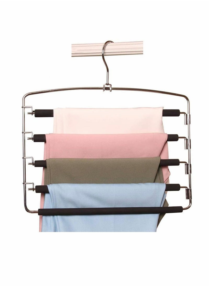 KASTWAVE - Pants Hangers 5 Layers Multi Trouser Hangers Space Saving Hangers Stainless Steel Non-Slip Foam Padded Swing Arm for Pants, Trousers, Jeans, Scarves, Skirt - Image 1