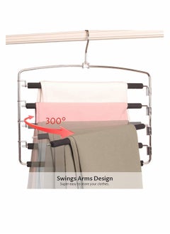 KASTWAVE Pants Hangers 5 Layers Multi Trouser Hangers Space Saving Hangers Stainless Steel Non-Slip Foam Padded Swing Arm for Pants, Trousers, Jeans, Scarves, Skirt  - Image 3