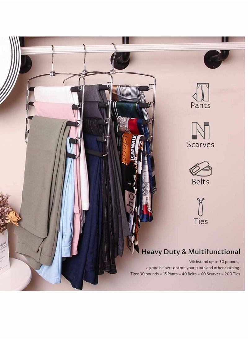 KASTWAVE - Pants Hangers 5 Layers Multi Trouser Hangers Space Saving Hangers Stainless Steel Non-Slip Foam Padded Swing Arm for Pants, Trousers, Jeans, Scarves, Skirt - Image 1