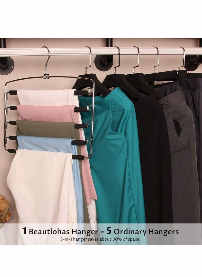 KASTWAVE - Pants Hangers 5 Layers Multi Trouser Hangers Space Saving Hangers Stainless Steel Non-Slip Foam Padded Swing Arm for Pants, Trousers, Jeans, Scarves, Skirt - Image 1