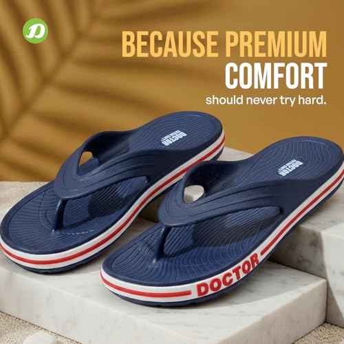 DOCTOR EXTRA SOFT Mens Classic & Premium Casual Flip Flops With Soft Acupressure For Adult | Comfortable & Lightweight| Stylish & Anti-Skid |Waterproof Everyday Cushion Slippers D-553, Navy Blue - Image 3