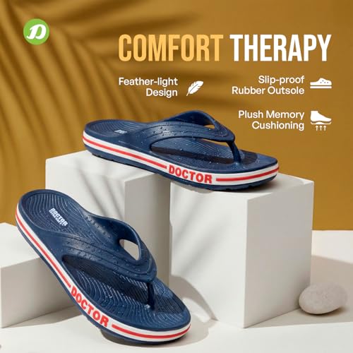 DOCTOR EXTRA SOFT Mens Classic & Premium Casual Flip Flops With Soft Acupressure For Adult | Comfortable & Lightweight| Stylish & Anti-Skid |Waterproof Everyday Cushion Slippers D-553, Navy Blue - Image 4