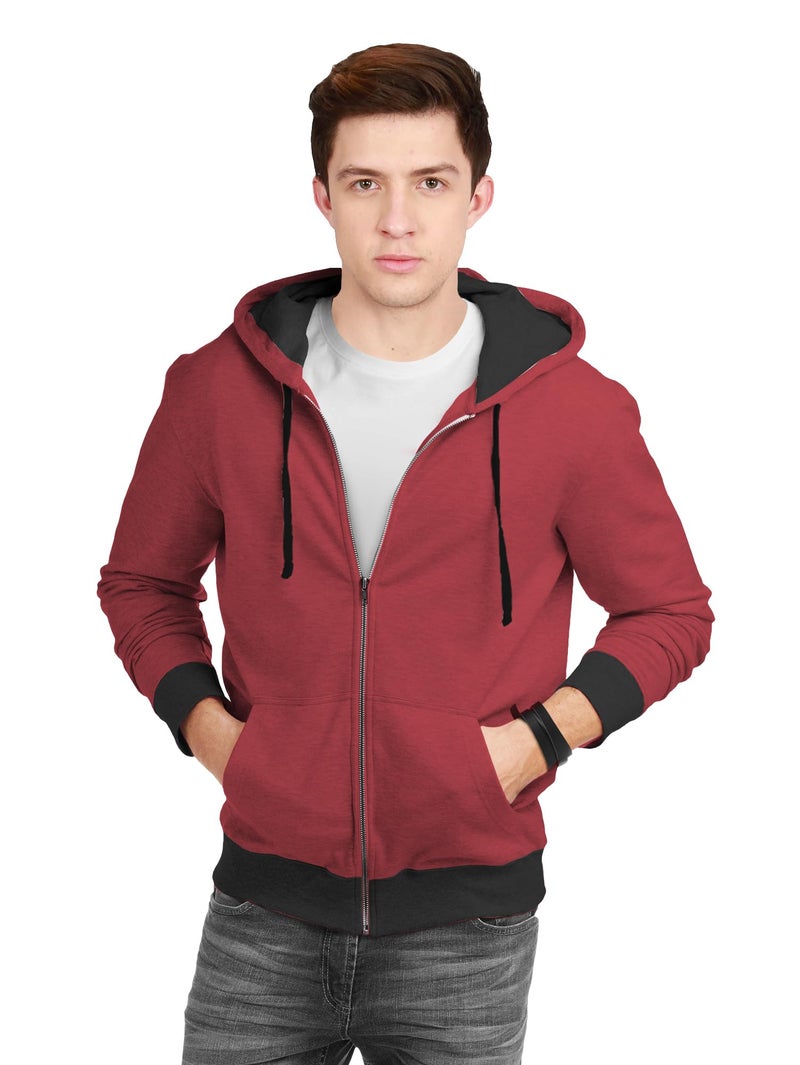 fanideaz Mens Stylize Hooded Cotton Solid Regular Fit Sweatshirt_Maroon_Large - Image 1