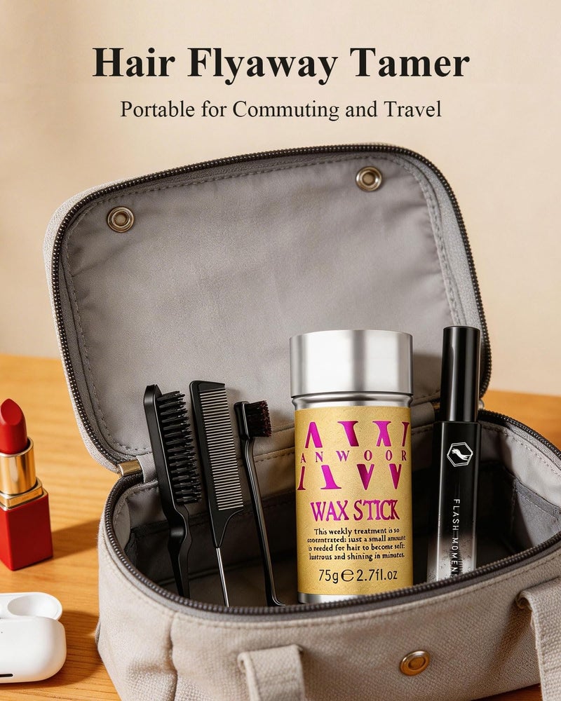 ANWOOR 5pcs Hair Styling Kit: Non-Greasy Hair Wax Stick, Flyaway Finishing Stick & 3pcs Slick Back Hair Brushes - Flyaways Control, Smooths Frizz & Defines Edges - Styling Accessories for Women, Kids & Men - Image 2