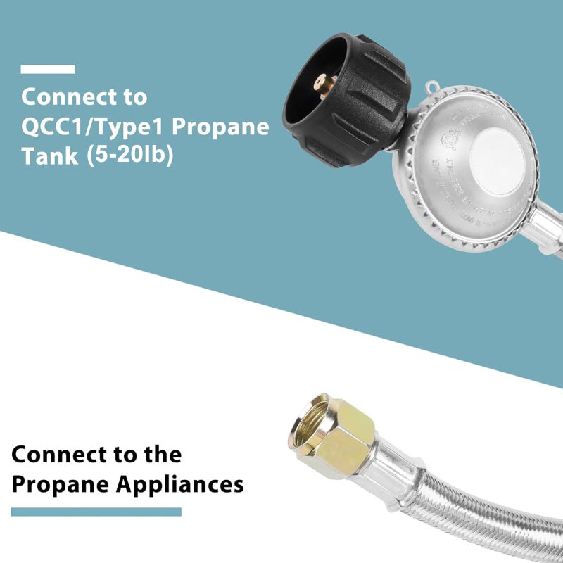 SHINESTAR 6 Feet Propane Regulator and Hose, Fit for Gas Grill, Blackstone 28"/36" Griddle, Propane Fit Pit and More, Low Pressure, 3/8" Female Flare - Image 2