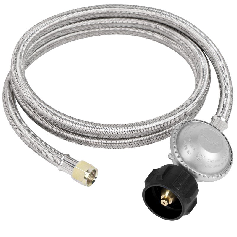 SHINESTAR 6 Feet Propane Regulator and Hose, Fit for Gas Grill, Blackstone 28"/36" Griddle, Propane Fit Pit and More, Low Pressure, 3/8" Female Flare - Image 1