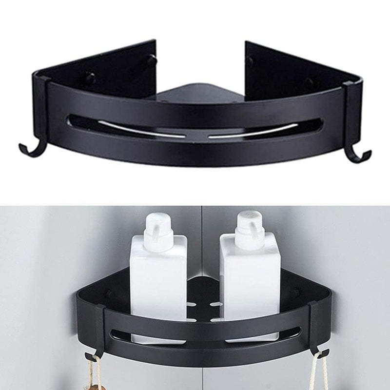 GOMNIK Bathroom Shelf Shower Corner Basket Wall Mounted | Triangle Storage Rack Organizer for Shampoo, Soap | Rustproof Black Stainless Steel | Pack of 1 - Image 1