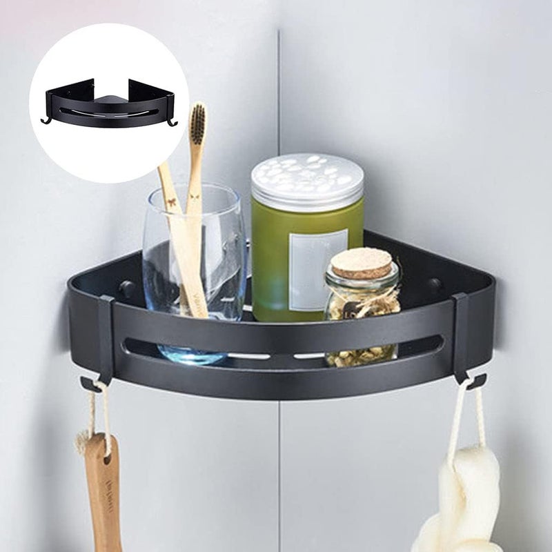 GOMNIK Bathroom Shelf Shower Corner Basket Wall Mounted | Triangle Storage Rack Organizer for Shampoo, Soap | Rustproof Black Stainless Steel | Pack of 1 - Image 5