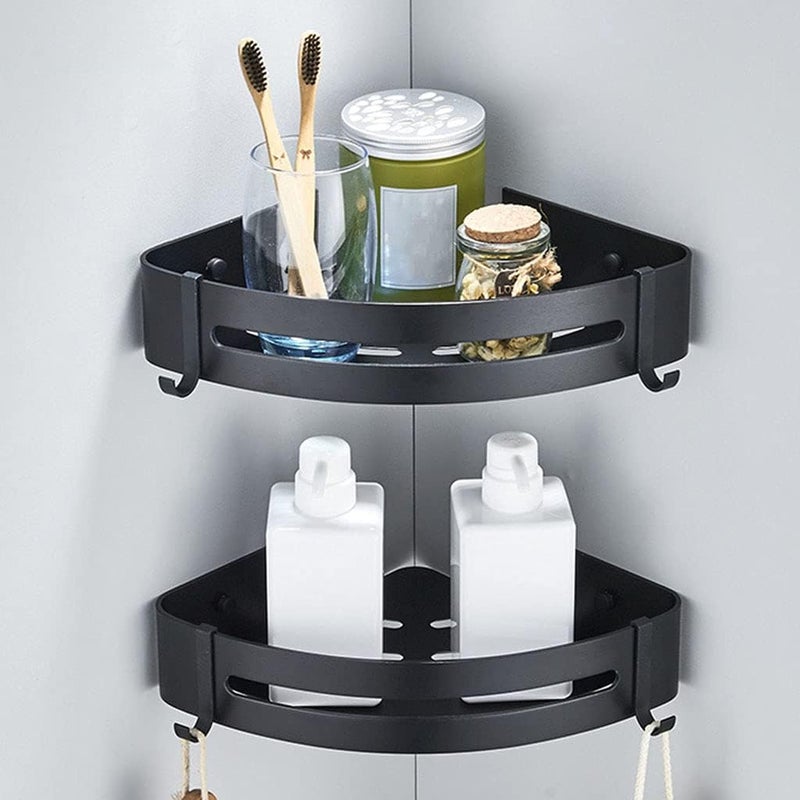 GOMNIK Bathroom Shelf Shower Corner Basket Wall Mounted | Triangle Storage Rack Organizer for Shampoo, Soap | Rustproof Black Stainless Steel | Pack of 1 - Image 3