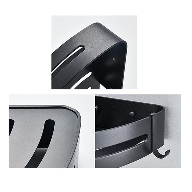 GOMNIK Bathroom Shelf Shower Corner Basket Wall Mounted | Triangle Storage Rack Organizer for Shampoo, Soap | Rustproof Black Stainless Steel | Pack of 1 - Image 2