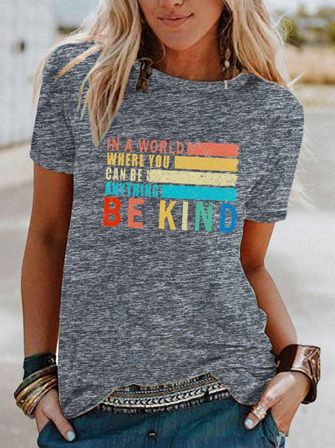 wish be kind pattern printed contrast short sleeve t-shirt for women - Image 5
