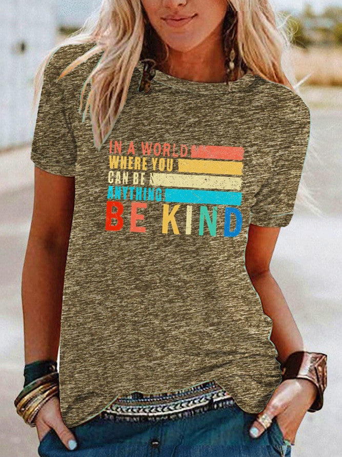 wish be kind pattern printed contrast short sleeve t-shirt for women - Image 1