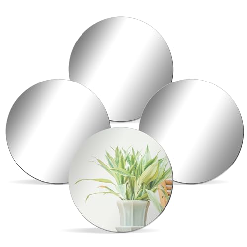 True Flair Silver Acrylic Mirror for Art and Craft Purpose Painting | Round Circle Mirror for Lippan Art, and Many More | 5 Inch X 5 Inch Pack of 4 - Image 1