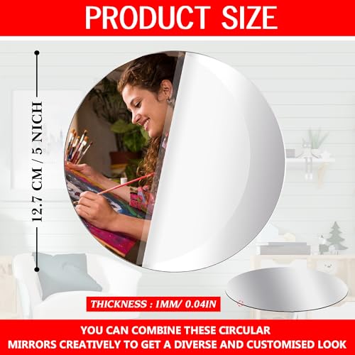 True Flair Silver Acrylic Mirror for Art and Craft Purpose Painting | Round Circle Mirror for Lippan Art, and Many More | 5 Inch X 5 Inch Pack of 4 - Image 5