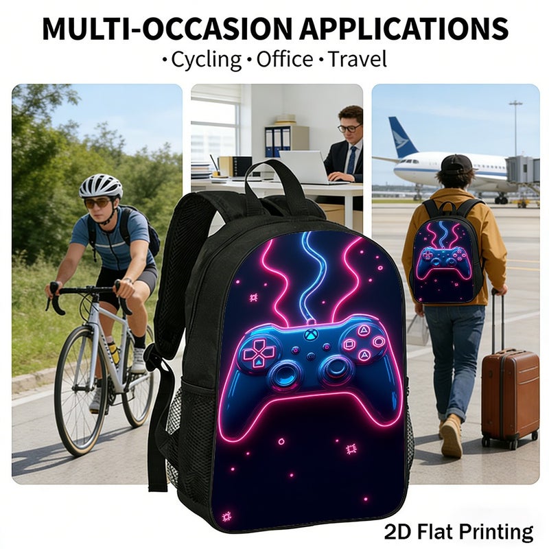 Fashion neon game controller Backpack Durable Multi Pocket 2D Flat Print for gaming sessions casual meetups weekend getaways for Unisex - Image 5