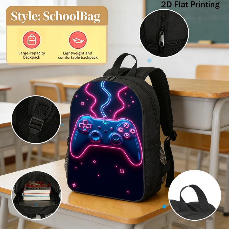 Fashion neon game controller Backpack Durable Multi Pocket 2D Flat Print for gaming sessions casual meetups weekend getaways for Unisex - Image 2