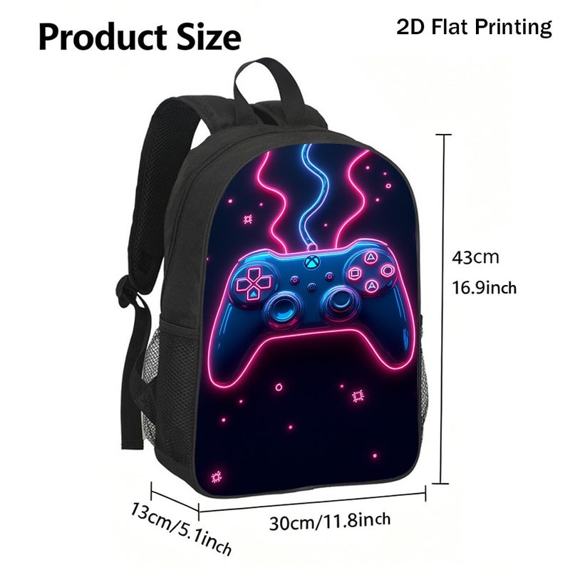 Fashion neon game controller Backpack Durable Multi Pocket 2D Flat Print for gaming sessions casual meetups weekend getaways for Unisex - Image 3