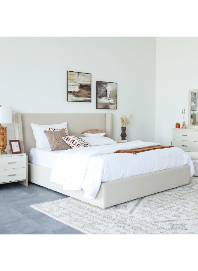 DANUBE HOME Barney 180X200 Upholstered King Bed Frame Sturdy Modern Design Wooden Double Bed Furniture Comfortable Bed For Bedroom - Beige/Brown  - Image 3