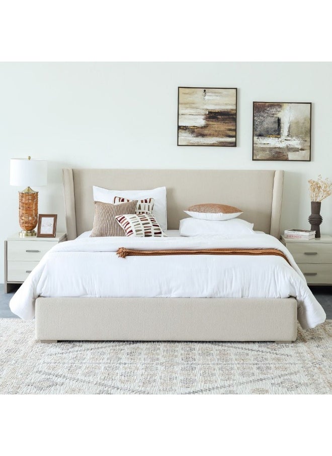 DANUBE HOME Barney 180X200 Upholstered King Bed Frame Sturdy Modern Design Wooden Double Bed Furniture Comfortable Bed For Bedroom - Beige/Brown  - Image 1