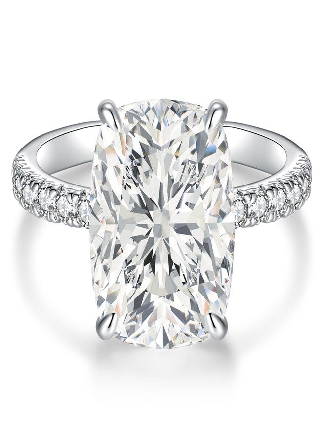 AVECON 3CT/5CT Elongated Cushion Cut Engagement Ring for Women, Wedding Promise Cubic Zirconia Band, White Gold Plated Bridal Half Eternity Rings with 4 Prong, Size 5-9, 8, White Gold Plated Silver - Image 1