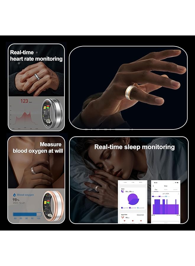 KASTWAVE Smart Ring 19.9 MM IP68 Waterproof Sports Ring Fitness Tracking Ring with Heart Rate Monitor Step Counter Blood Oxygen Monitor Sleep Tracking Remote Photograph Short Video Control Black - Image 2