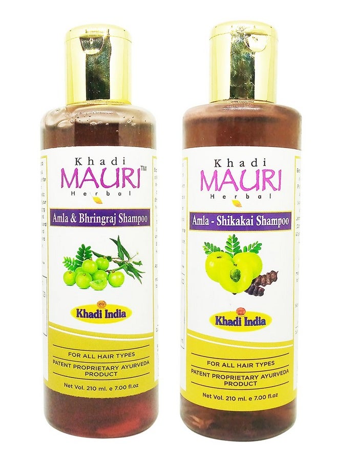 Khadi MAURI Amla Bhringraj And Amla Shikakai Shampoo - Pack Of 2 (420 Ml) 