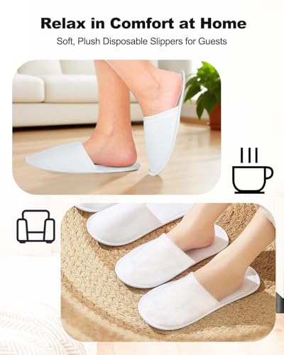 YLAOSIOA Disposable Slippers for Guests - Men's US 10/Women's US 11 Medium - White Closed-Toe Cotton EVA Slip-Resistant Willow-Leaf Sole - Individually Wrapped Spa & Hotel House Slippers 6 Pairs - Image 5