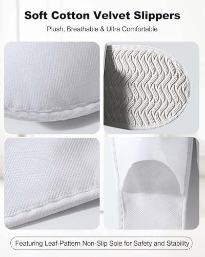 YLAOSIOA Disposable Slippers for Guests - Men's US 10/Women's US 11 Medium - White Closed-Toe Cotton EVA Slip-Resistant Willow-Leaf Sole - Individually Wrapped Spa & Hotel House Slippers 6 Pairs - Image 3