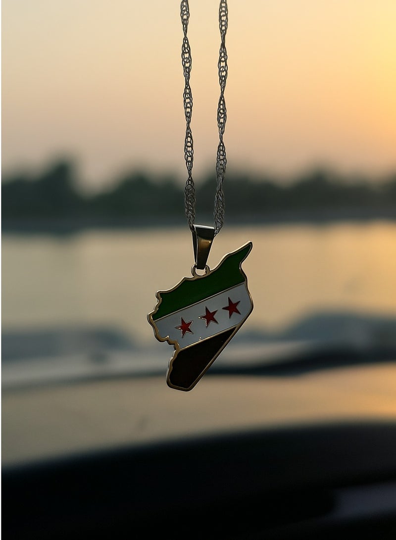 Syrian flag pendant in stainless steel, car charm, durable and stylish necklace for men and women - Image 1