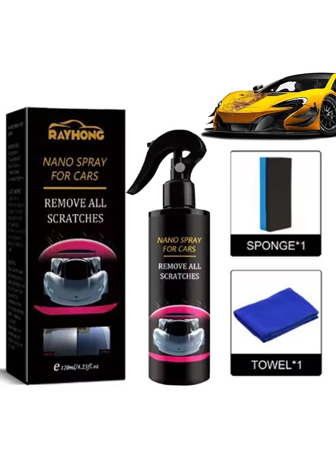 رايهونغ رذاذ نانو للسيارات، رذاذ إصلاح سريع للسيارات، رذاذ إصلاح الخدوش بشكل سريع ودقيق، رذاذ إزالة الخدوش الدقيقة بطلاء السيراميك النانو (120 مل وفرشاة إسفنجية وقماش للتنظيف) - Image 1