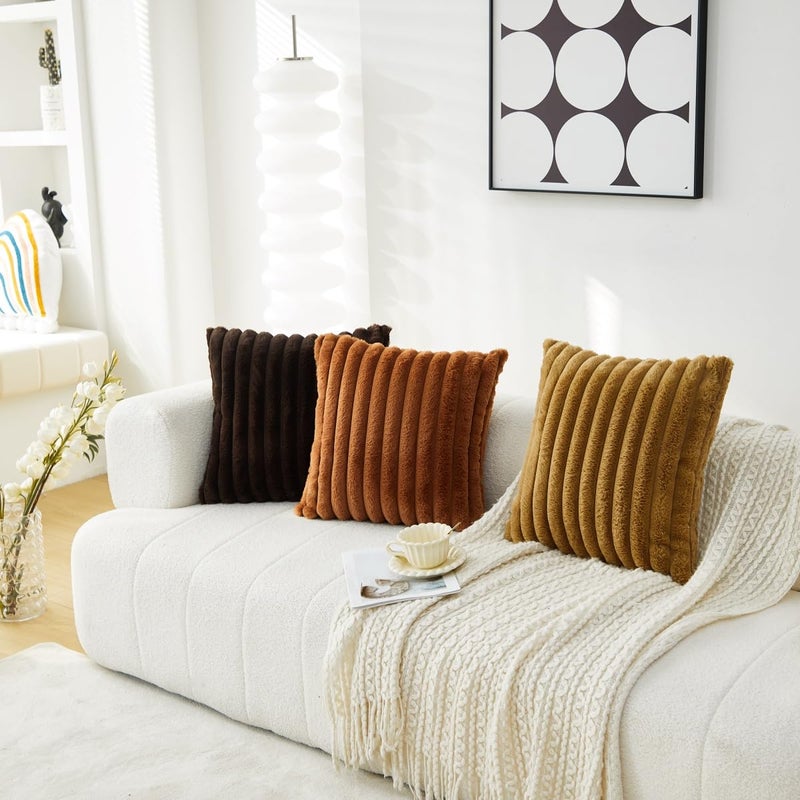 Sunday Praise Double-Sided Faux Fur Plush Throw Pillow Covers 18x18 Inch Set of 2 Dark Brown Striped Decorative Pillow Cases Soft Luxury Cushion Cases for Couch Sofa Living Room DÃ©cor - Image 5