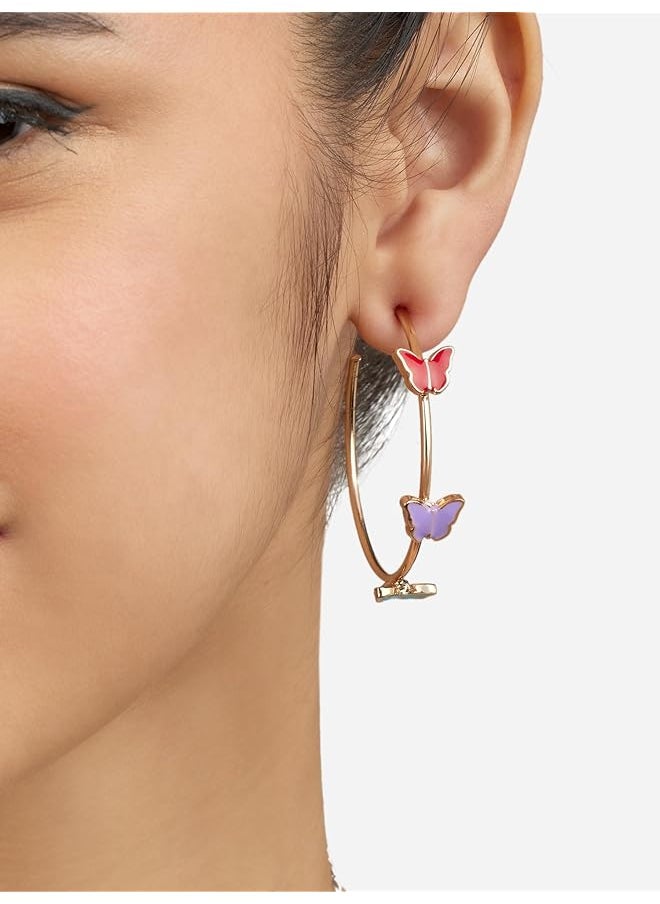 erorex - Set Of 2 Multicolor Butterflies And Hearts Enamel Contemporary Semi Hoop Studs Earrings For Women Zpfk17962 - Image 1