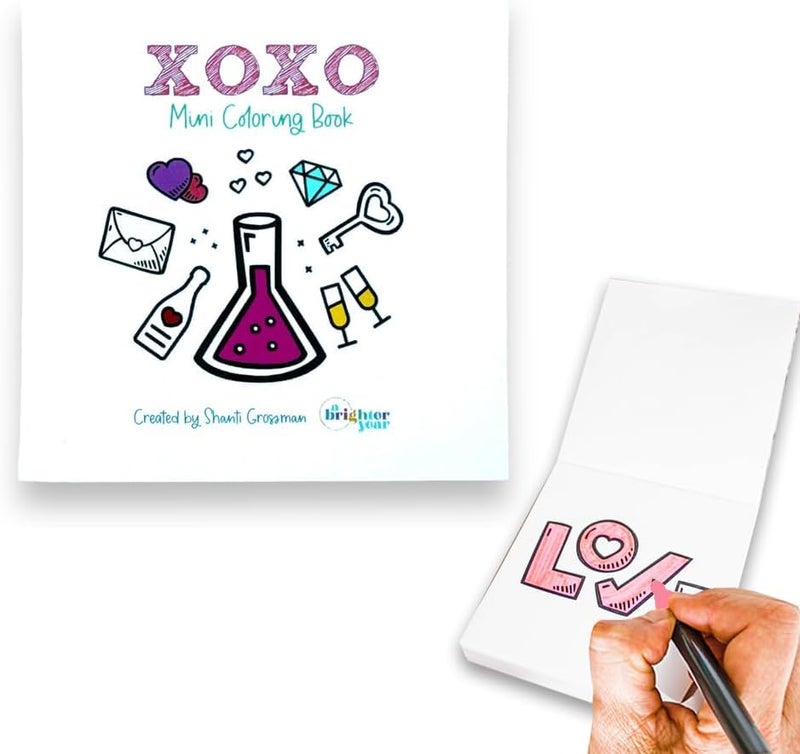A Brighter Year The Original Adult Mini Coloring Book - XOXO Valentine Edition - 3” x 3” Pocket Size, 50 Pages, Lay Flat Binding, Thick Paper, No Bleeding - Stress/Anxiety Relief - Relaxation, Gift - Image 1