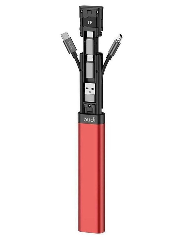 Budi 9-in-1 Essential Travel Charging & Data Sync Cable Stick - Red - Image 1