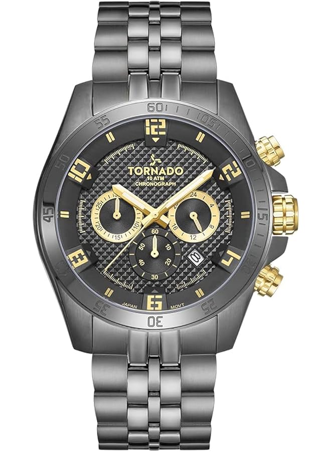 TORNADO Men Japan Quartz Movement Watch Chronograph Display And Stainless Steel Strap T3149B Xbxbg Gun Metal