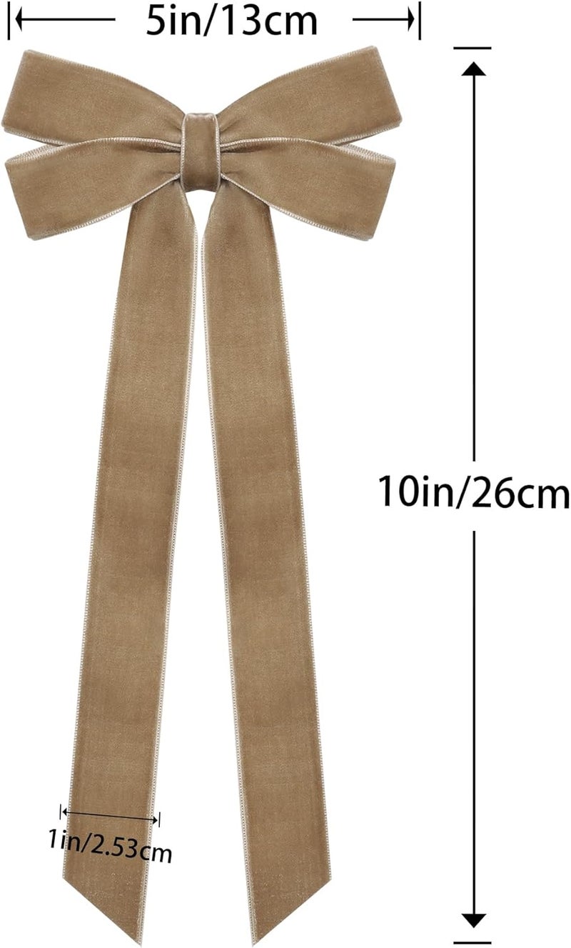 Hongsome 12Pcs Neutral Velvet Ribbon Bows Christmas Tree Decorations,5in x 10in Vintage Xmas Ornaments for Tree Home Party Front Door Wreath Garland Holiday Decor - Image 2