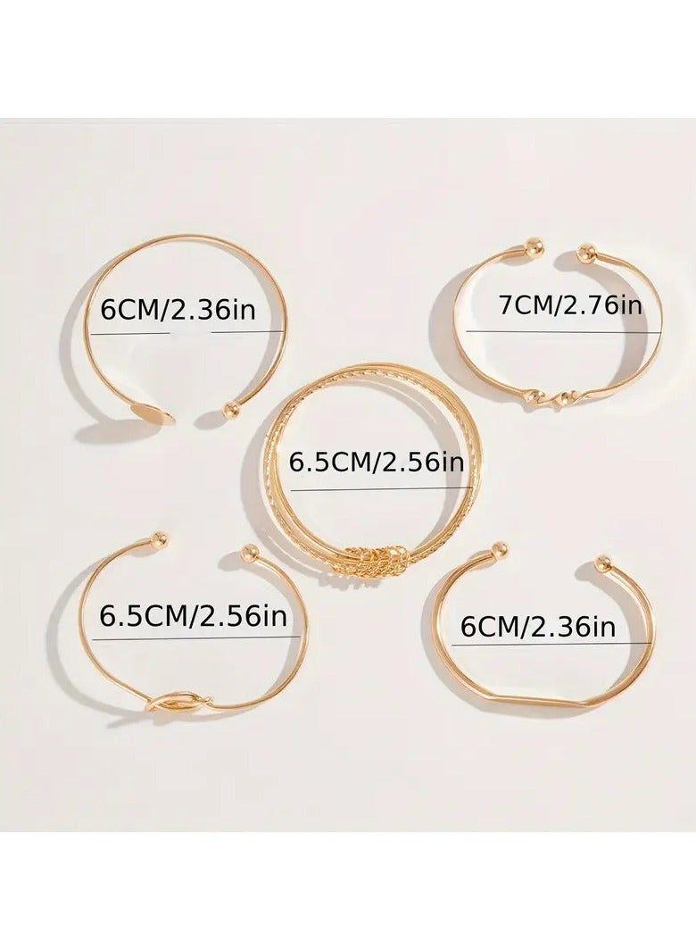 Goolsky طقم أساور 5 قطع، أساور دائرية لامعة من سبائك معدنية بتصميم هندسي بسيط، طقم أساور مفتوحة عصرية معقودة للنساء - Image 5