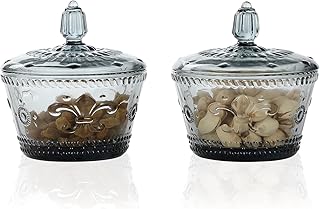 G Candy Jars with lids set of 2 Small Embossed Glass Candy Dish Bowl Jewelry Box Food Decorative Cute Jar Multi-purpose - Image 1