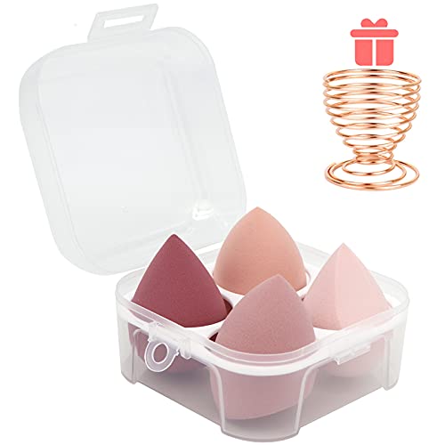 5 Pcs Makeup Sponges Set  4 Beauty sponges Blending Blenders with 1 Holder and Egg Case Flawless for Cream Powder and Liquid Pink