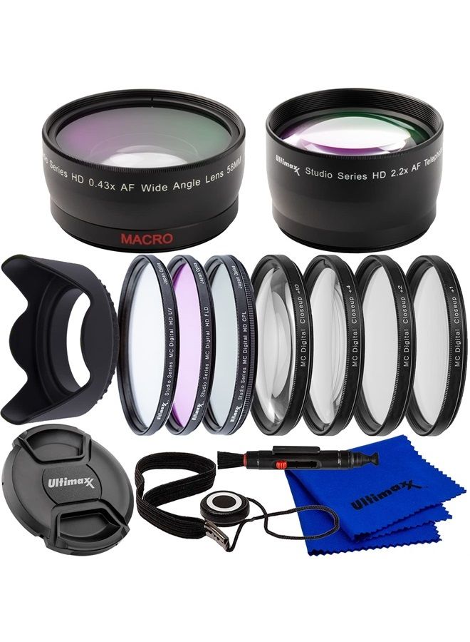 Ultimaxx 55MM Complete Lens Filter Accessory Kit with 55MM 2.2X Telephoto.43x Wide Angle/Macro Lenses, and More Designed for Nikon D3400 D3500 D5500 D5600 Camera with Nikon AF-P DX 18-55mm Lens - Image 1