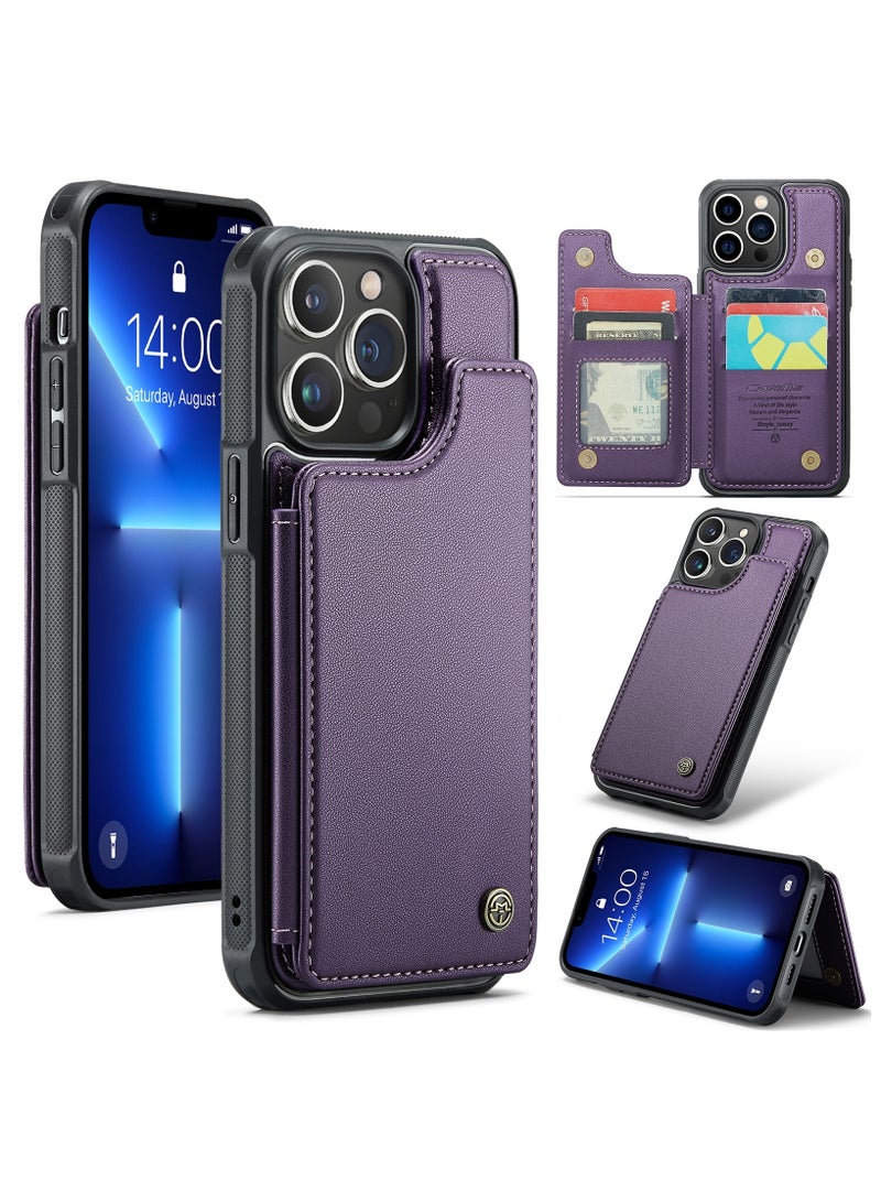 CaseMe Wallet Case for iPhone 14 Pro Max, Premium Handmade Durable PU Leather Slim Shockproof Case with [Double Magnetic Clasp] [Card Holder] [Kickstand] [RFID Blocking] (Purple) - Image 1