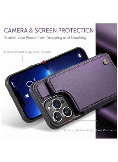 CaseMe Wallet Case for iPhone 14 Pro Max, Premium Handmade Durable PU Leather Slim Shockproof Case with [Double Magnetic Clasp] [Card Holder] [Kickstand] [RFID Blocking] (Purple)  - Image 3