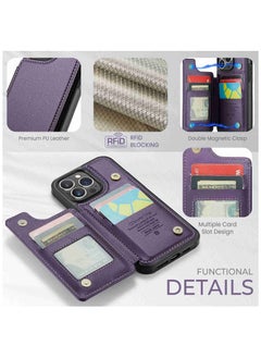 CaseMe Wallet Case for iPhone 14 Pro Max, Premium Handmade Durable PU Leather Slim Shockproof Case with [Double Magnetic Clasp] [Card Holder] [Kickstand] [RFID Blocking] (Purple)  - Image 4